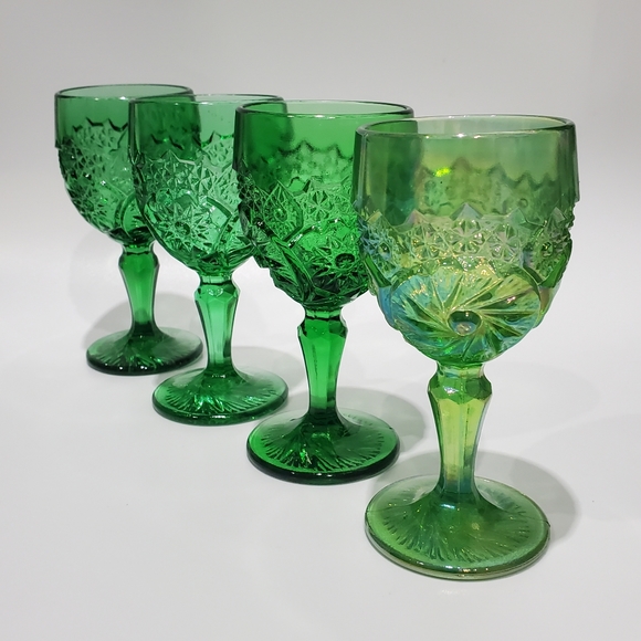 (4☘️) Vntg "Buzz Saw" Uranium 💚& Carnival Green Goblets Double Shot Degenhart - Picture 5 of 15